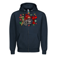 Navy Christmas Joy skeleton Zipper Hoodie - NancyCooperArtShop