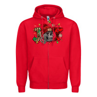 Red Christmas Joy skeleton Zipper Hoodie - NancyCooperArtShop