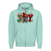 Seafoam Christmas Joy skeleton Zipper Hoodie - NancyCooperArtShop