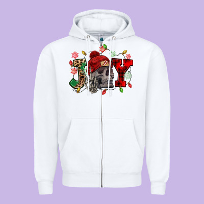 Christmas Joy Skeleton Zipper Hoodie Designed By Nancycooperartshop