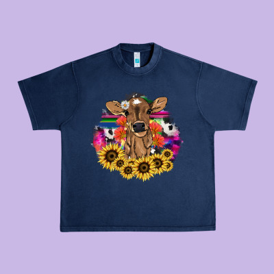 Baby Cow Flower Urban Heavy Tee Designed By Nancycooperartshop
