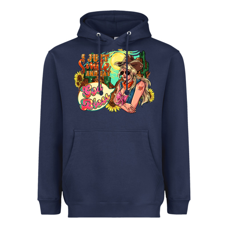 I Just Smile And Say God Bless Heavyweight Hoodie by HowdyJamesFarm | Teevron