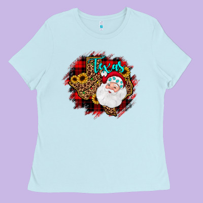 Texas Santa Wood Slice Ornament Ladies Tee Designed By Jahusdesignshop