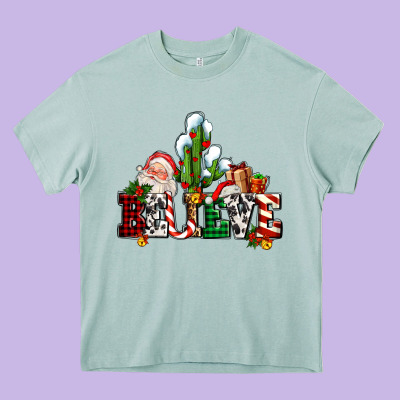 Believe Christmas And Santa Heavy Core Tee Designed By Adodesignshop