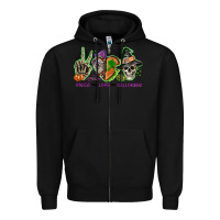 Black Peace love Halloween Zipper Hoodie - NancyCooperArtShop