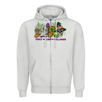 Dove Grey Peace love Halloween Zipper Hoodie - NancyCooperArtShop