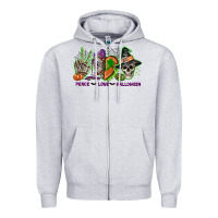 Heather Grey Peace love Halloween Zipper Hoodie - NancyCooperArtShop