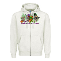 Oatmeal Heather Peace love Halloween Zipper Hoodie - NancyCooperArtShop