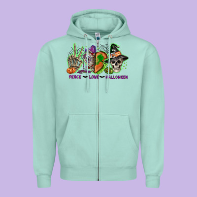 Peace Love Halloween Zipper Hoodie Designed By Nancycooperartshop