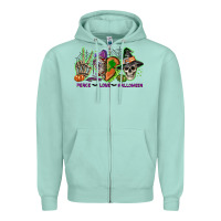 Seafoam Peace love Halloween Zipper Hoodie - NancyCooperArtShop