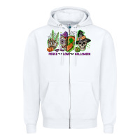 White Peace love Halloween Zipper Hoodie - NancyCooperArtShop