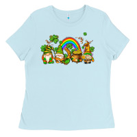 Baby Blue st patricks gnomes with rainbow Ladies Tee - AdoDesignShop