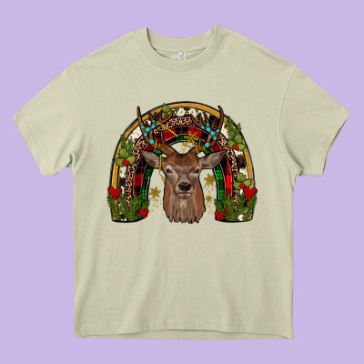 Deer Rainbow Heavy Core Tee Designed By Jahusdesignshop