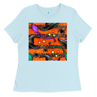 Baby Blue halloween witch hats leopard seamless pattern Ladies Tee - BundleAndBundleShop