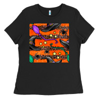 Black halloween witch hats leopard seamless pattern Ladies Tee - BundleAndBundleShop