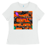 White halloween witch hats leopard seamless pattern Ladies Tee - BundleAndBundleShop