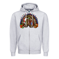Heather Grey Army Christmas rainbow Zipper Hoodie - NancyCooperArtShop