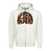 Oatmeal Heather Army Christmas rainbow Zipper Hoodie - NancyCooperArtShop