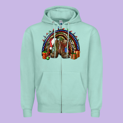 Army Christmas Rainbow Zipper Hoodie Designed By Nancycooperartshop