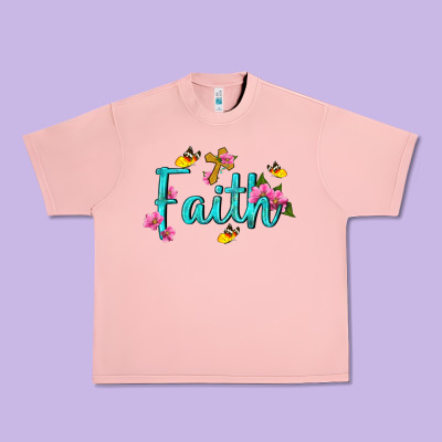 Faith With Flower And Butterfly Urban Heavy Tee Designed By Nancycooperartshop
