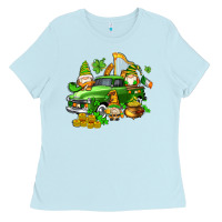 Baby Blue st patricks gnomes  with farm truck Ladies Tee - AdoDesignShop