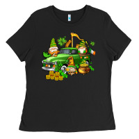 Black st patricks gnomes  with farm truck Ladies Tee - AdoDesignShop