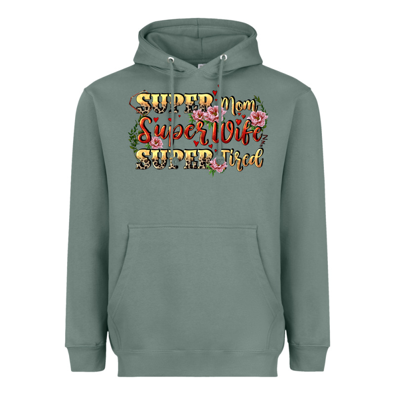 Super Mom Super Wife Super Tired Heavyweight Hoodie by CowGirlArtShop | Teevron