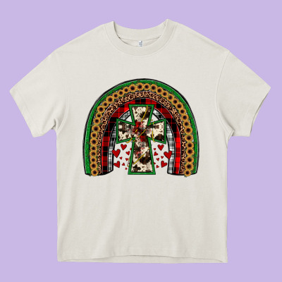 Cross Rainbow Heavy Core Tee Designed By Jahusdesignshop