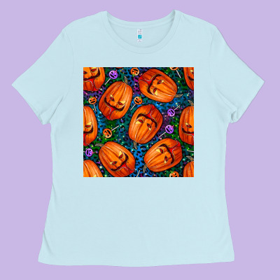 Halloween Pumpkin And Candy Seamless Pattern Ladies Tee Designed By Bundleandbundleshop