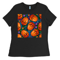 Black halloween pumpkin and candy seamless pattern Ladies Tee - BundleAndBundleShop
