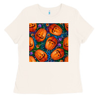 Bone halloween pumpkin and candy seamless pattern Ladies Tee - BundleAndBundleShop