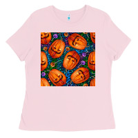Bubblegum Pink halloween pumpkin and candy seamless pattern Ladies Tee - BundleAndBundleShop