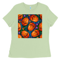 Matcha halloween pumpkin and candy seamless pattern Ladies Tee - BundleAndBundleShop