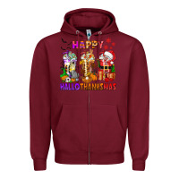 Burgundy happy hallothanksmas coffee cups Zipper Hoodie - texasbilliewilder