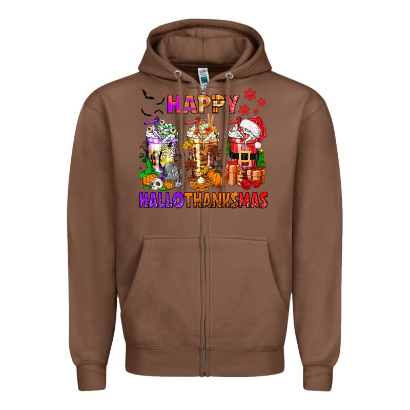 Happy Hallothanksmas Coffee Cups Zipper Hoodie by texasbilliewilder | Teevron