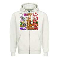 Oatmeal Heather happy hallothanksmas coffee cups Zipper Hoodie - texasbilliewilder
