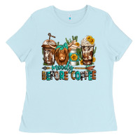 Baby Blue moody before coffee longhaired cow coffee Ladies Tee - Jasminsmagicworld