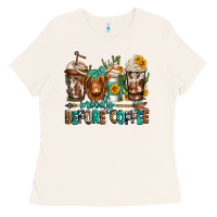 Moody Before Coffee Longhaired Cow Coffee Ladies Tee | Teevron
