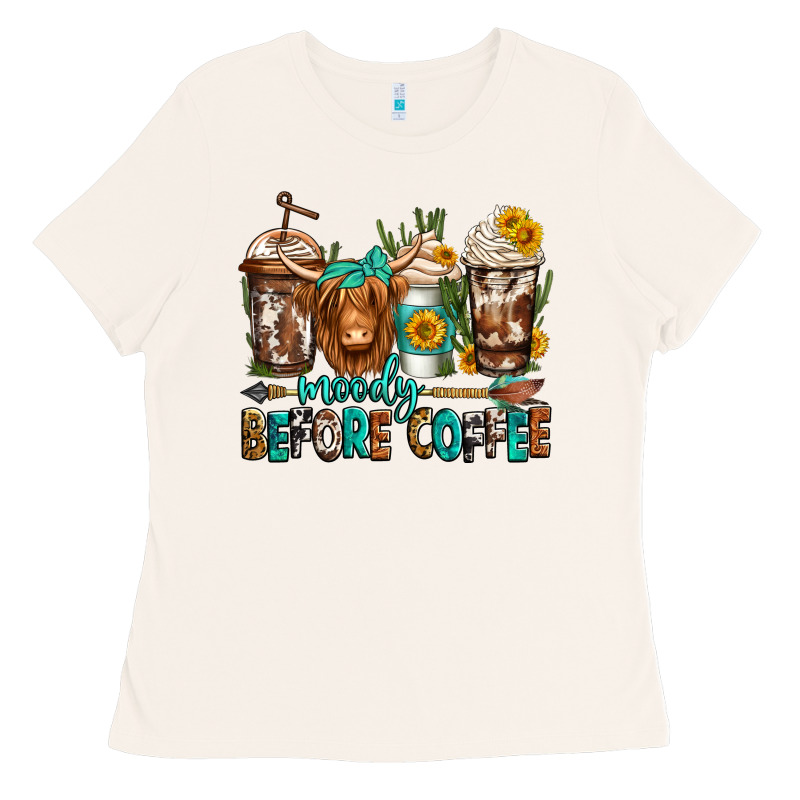 Moody Before Coffee Longhaired Cow Coffee Ladies Tee by Jasminsmagicworld | Teevron