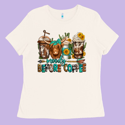 Moody Before Coffee Longhaired Cow Coffee Ladies Tee Designed By Jasminsmagicworld