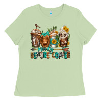 Matcha moody before coffee longhaired cow coffee Ladies Tee - Jasminsmagicworld