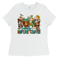 White moody before coffee longhaired cow coffee Ladies Tee - Jasminsmagicworld