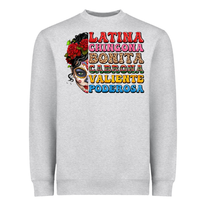 Mexican Sugar Skull Latina Chingona Bonita Heavyweight Sweatshirt by LillyAllenDesigns | Teevron