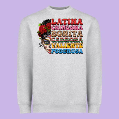 Mexican Sugar Skull Latina Chingona Bonita Heavyweight Sweatshirt Designed By Lillyallendesigns