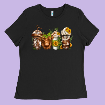 Longhaired Cow Coffee Ladies Tee Designed By Jasminsmagicworld
