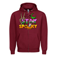Burgundy Stay spooky Zipper Hoodie - NancyCooperArtShop