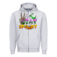 Heather Grey Stay spooky Zipper Hoodie - NancyCooperArtShop