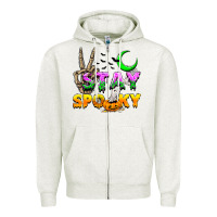 Oatmeal Heather Stay spooky Zipper Hoodie - NancyCooperArtShop