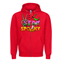 Red Stay spooky Zipper Hoodie - NancyCooperArtShop