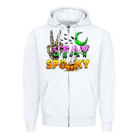 White Stay spooky Zipper Hoodie - NancyCooperArtShop